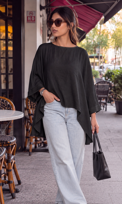 Black High-Low Hem Dolman Top