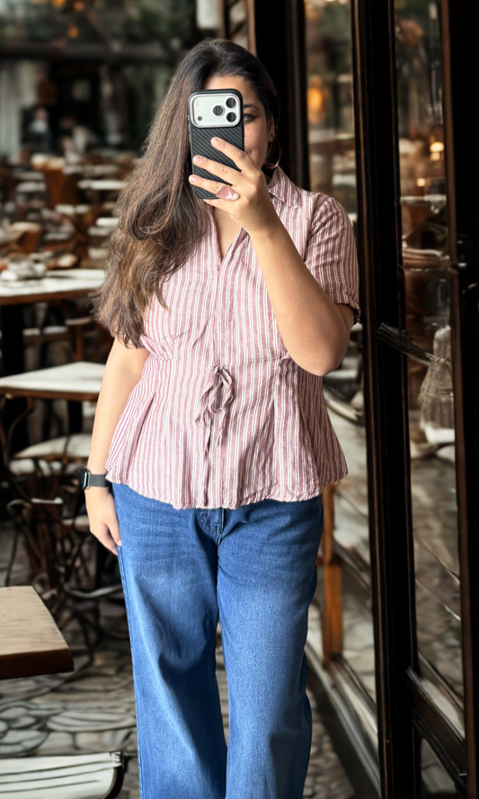 Rose Linear Textured Tie Detail Top