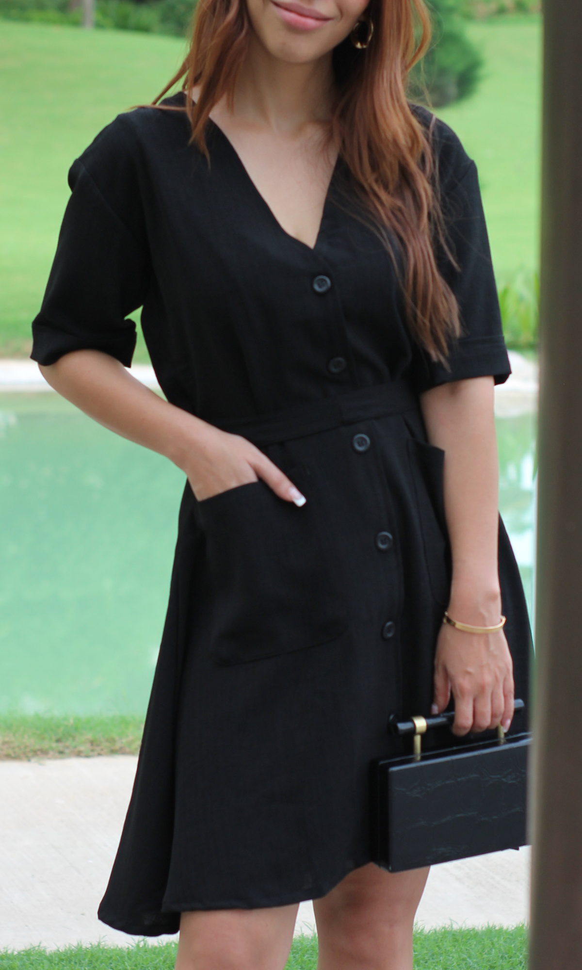 Midnight Buttoned Fit & Flare Dress