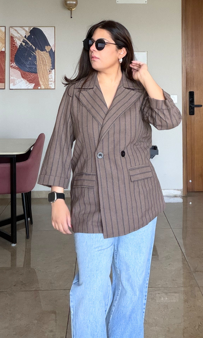 Mocha Striped Cotton Blazer