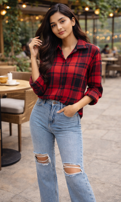 Red Black Plaid Winter Checked Shirt
