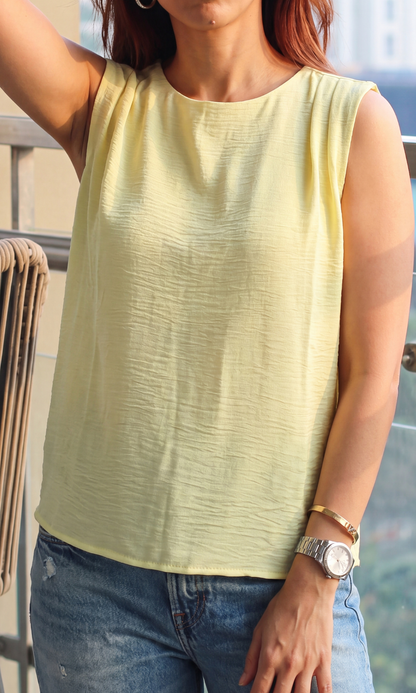 Butter Yellow Gathered Shoulder Top