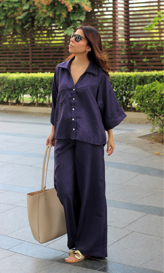 Midnight Violet Loose Shirt and Pants Co-ord