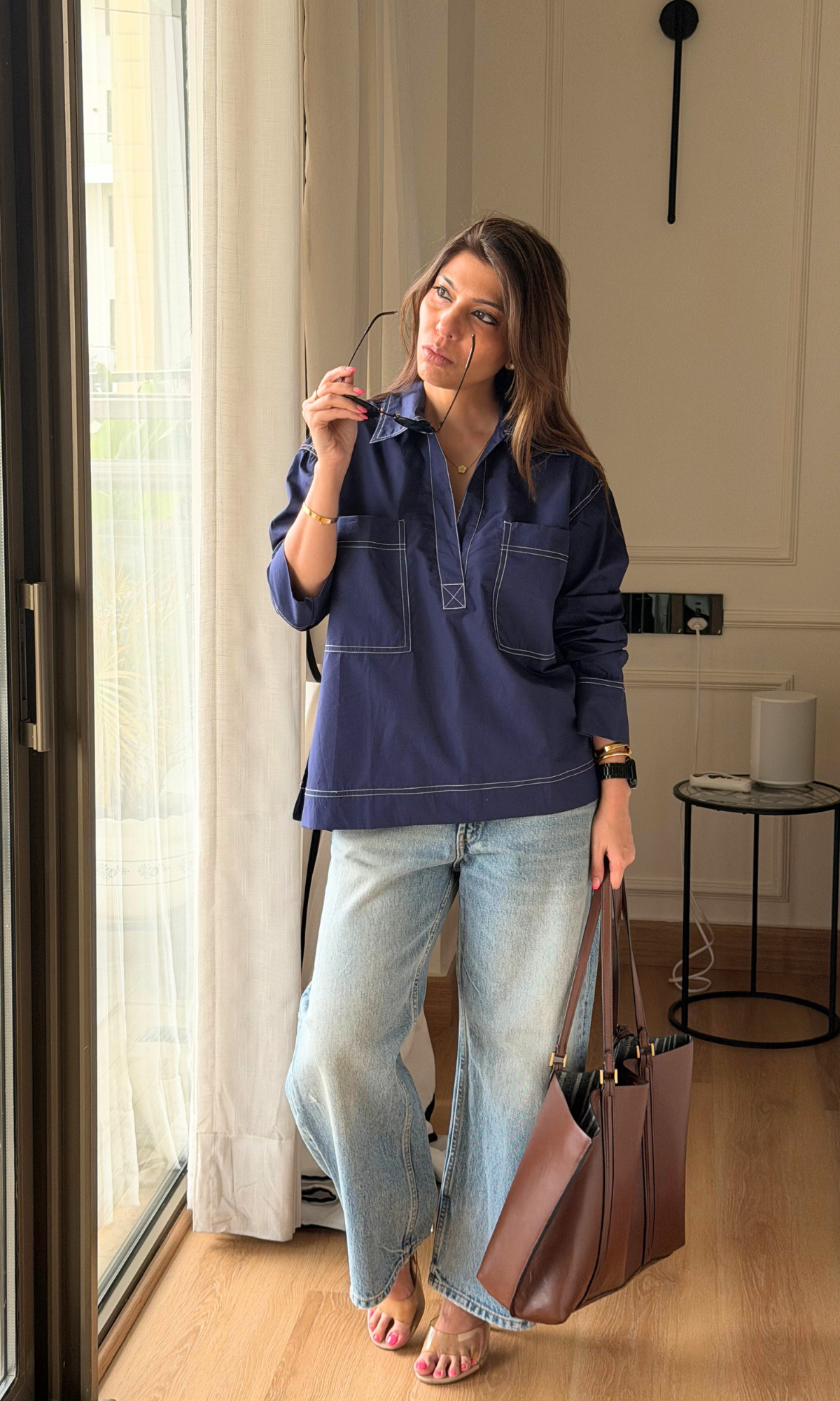 Cobalt Blue Contrast Stitch Utility Pocket Top