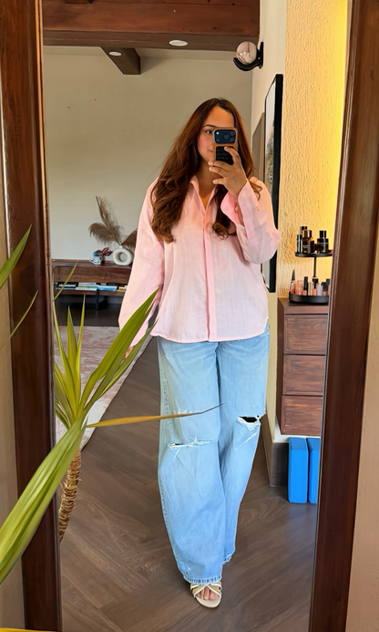 Pink Stripe Cotton Loose Shirt
