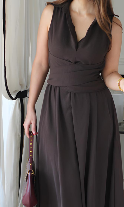 Mocha Wrap Handkerchief Hem Midi Dress