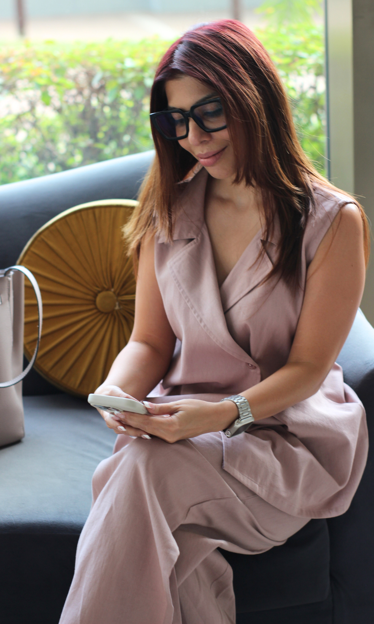 Mauve Belted Blazer Top with Flared Pants Co-ord