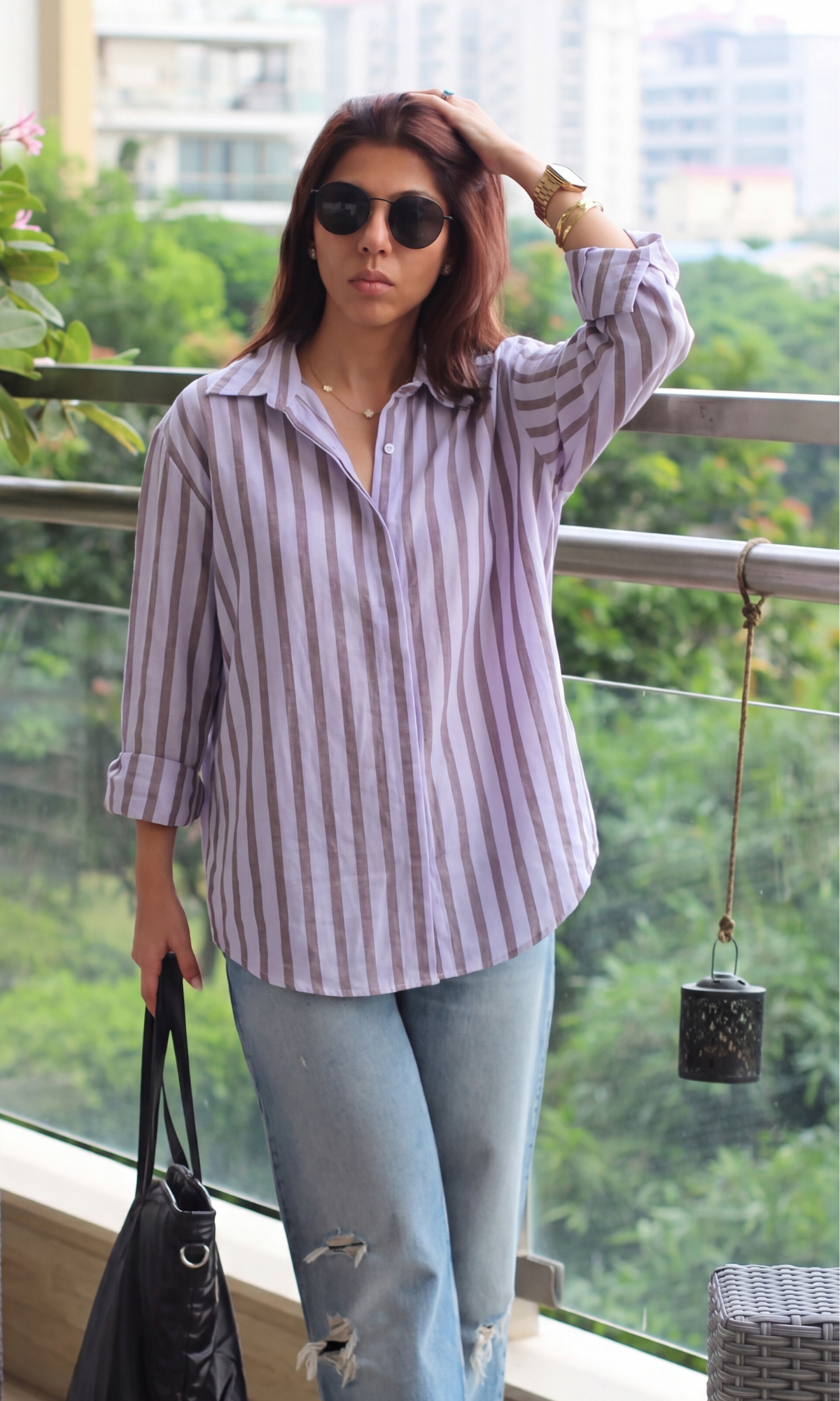 Purple Two-Tone Loose Shirt