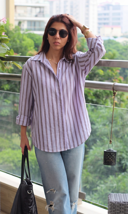 Purple Two-Tone Loose Shirt