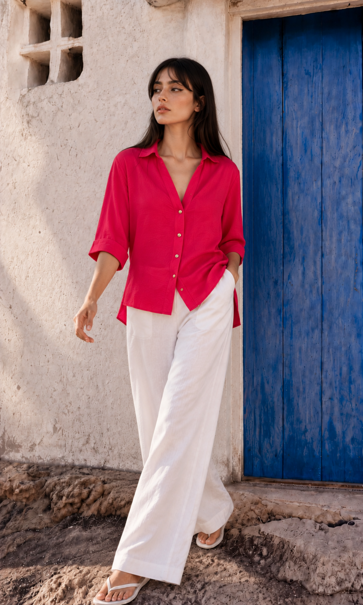 Fuchsia Metallic-Button Boxy Shirt