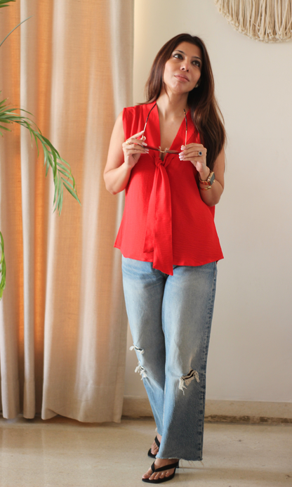 Crimson Tie Detail Top