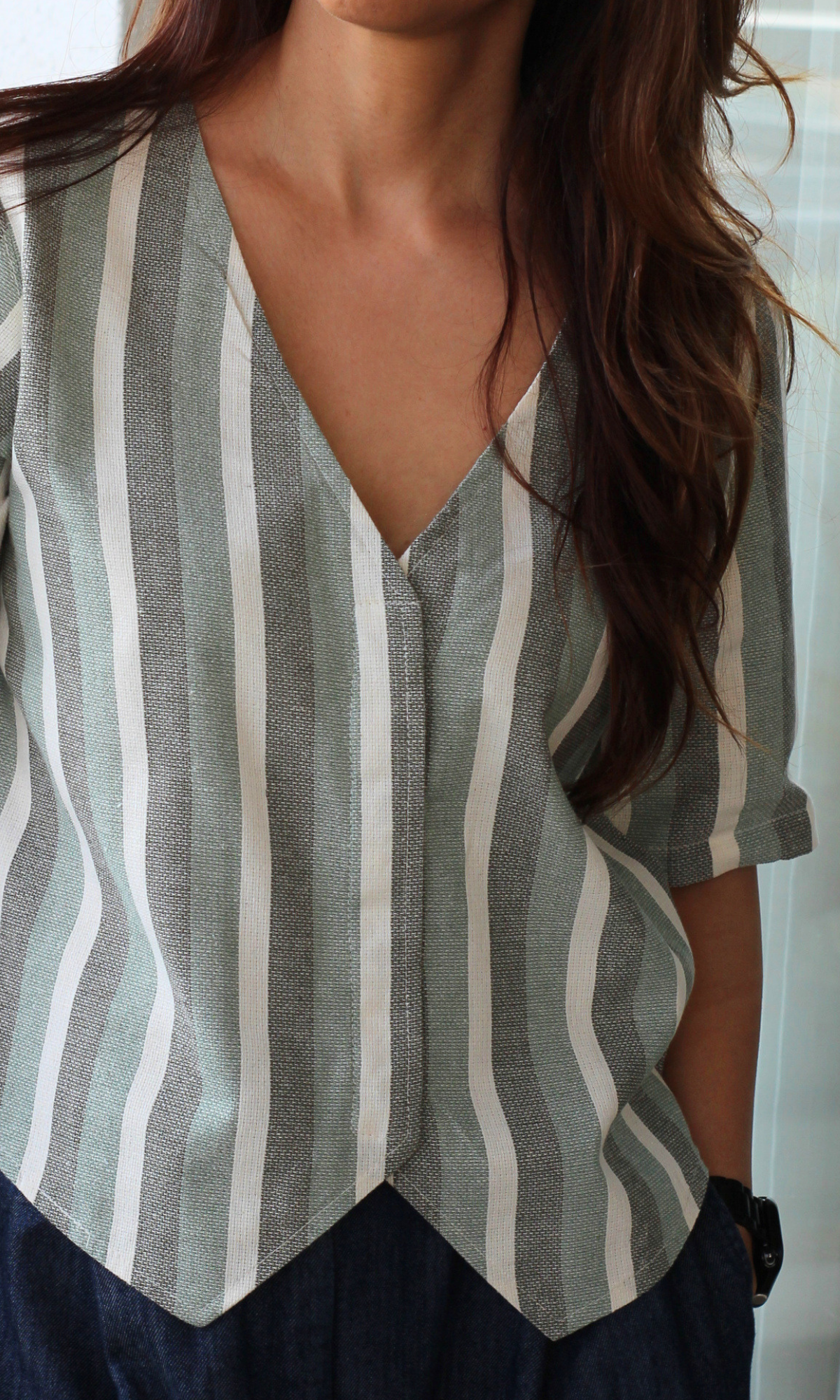Linear Green Sleeved Waistcoat