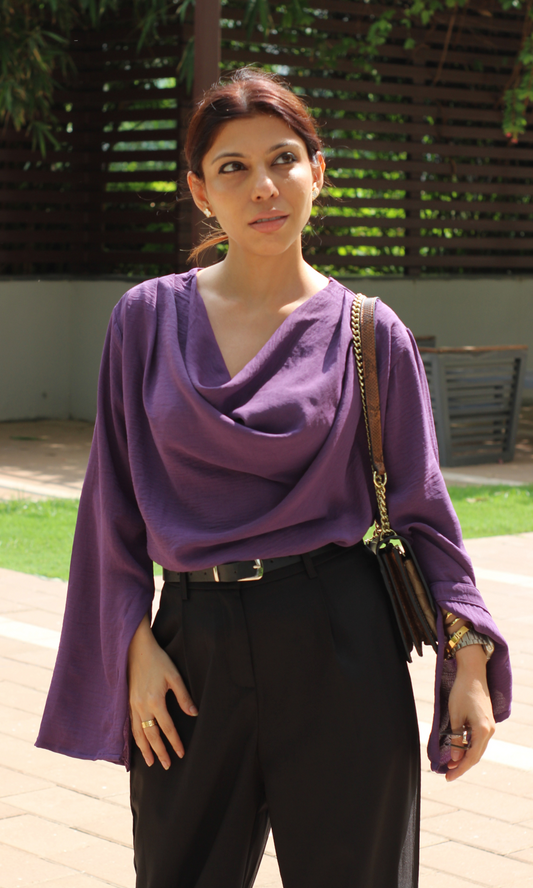 Iris Slit Sleeves Cowl Neck Top