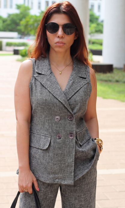 Charcoal Grey Waistcoat and Flared Pants Co-ord