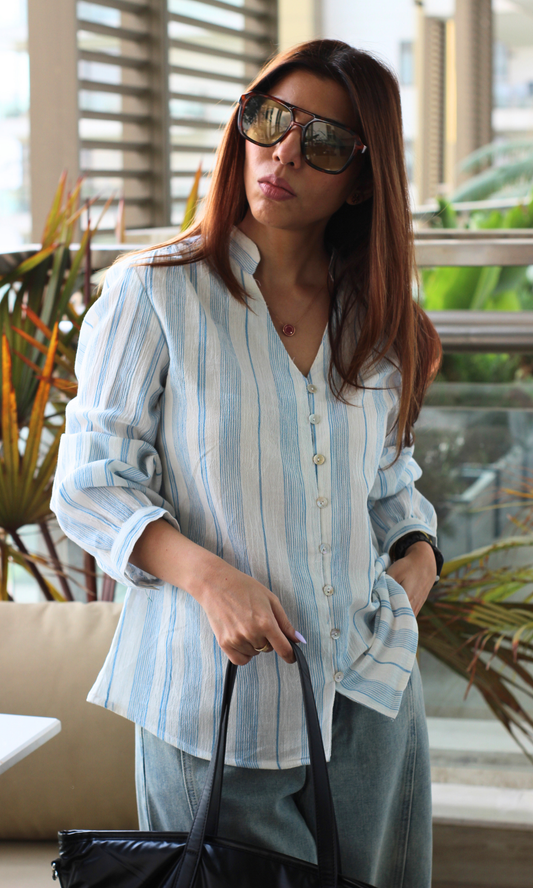 Sky Lined Buttoned Top