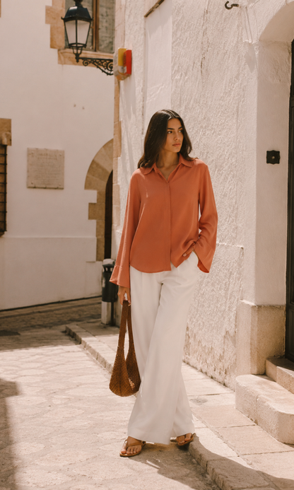 Burnt Orange Flared Sleeve Shirt