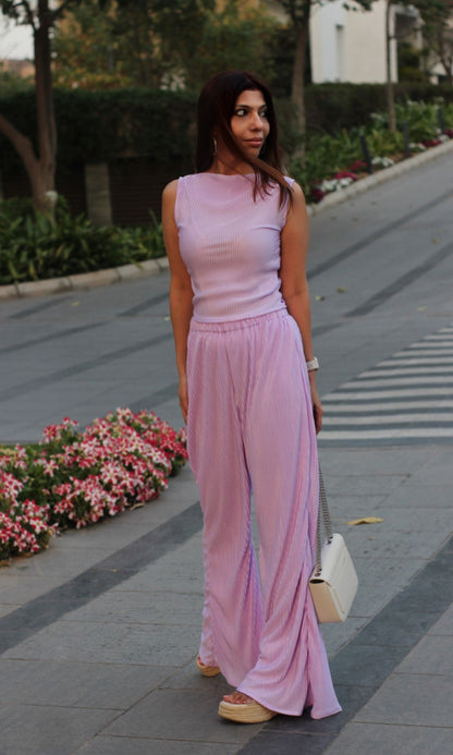 Light Purple Abstract Neck Top with Flared Pants