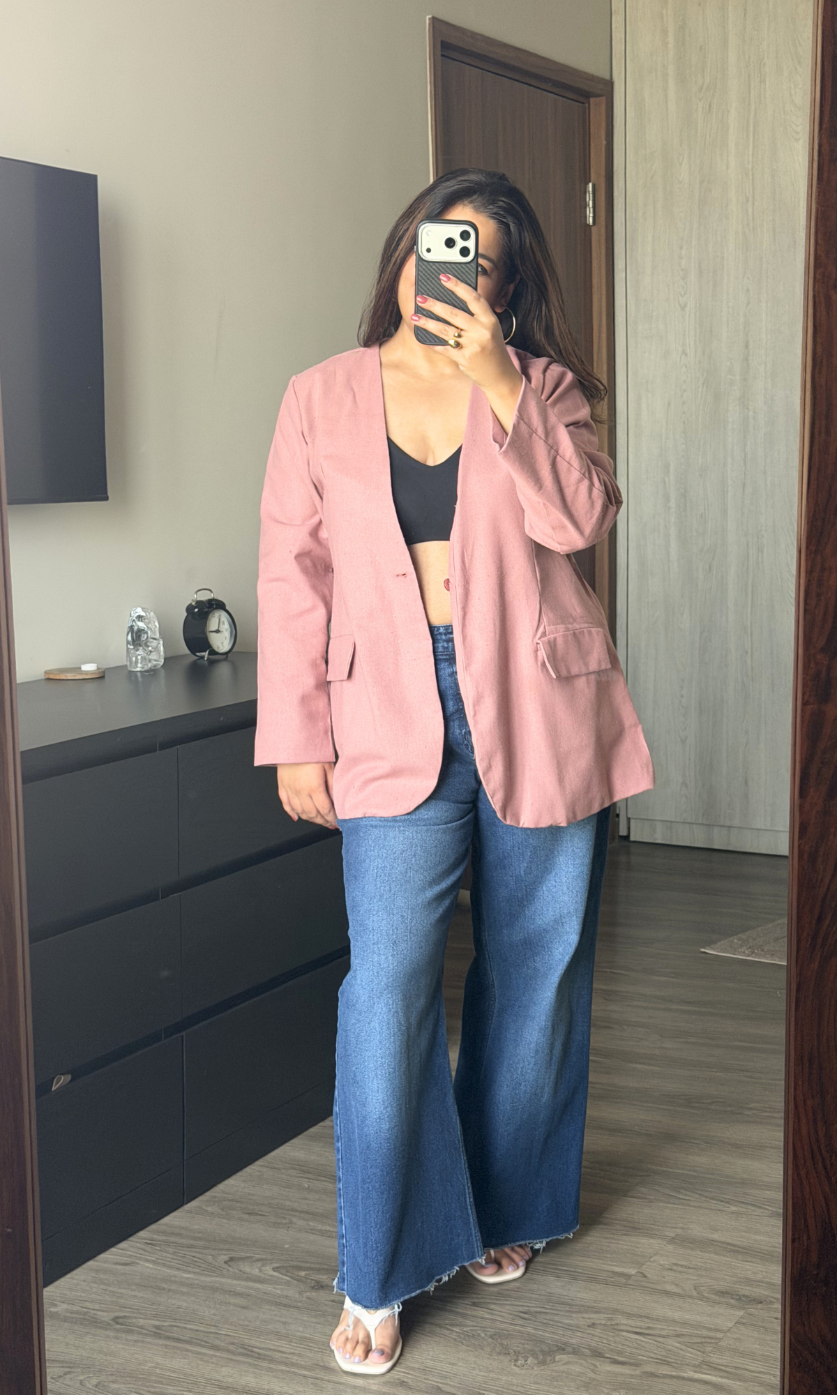 Dark Peach Structured Linen Blend Blazer