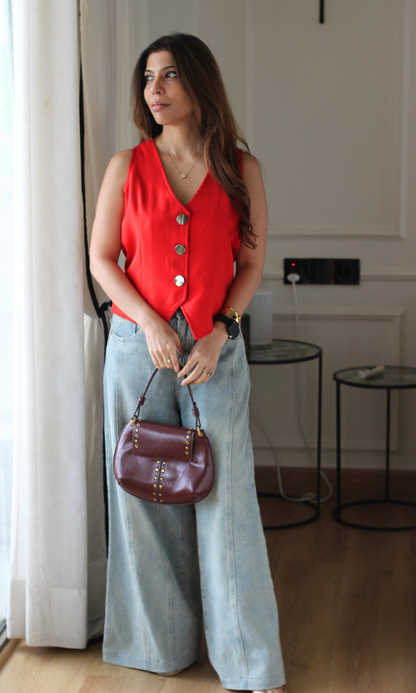 Red Pointed-Hem Waistcoat