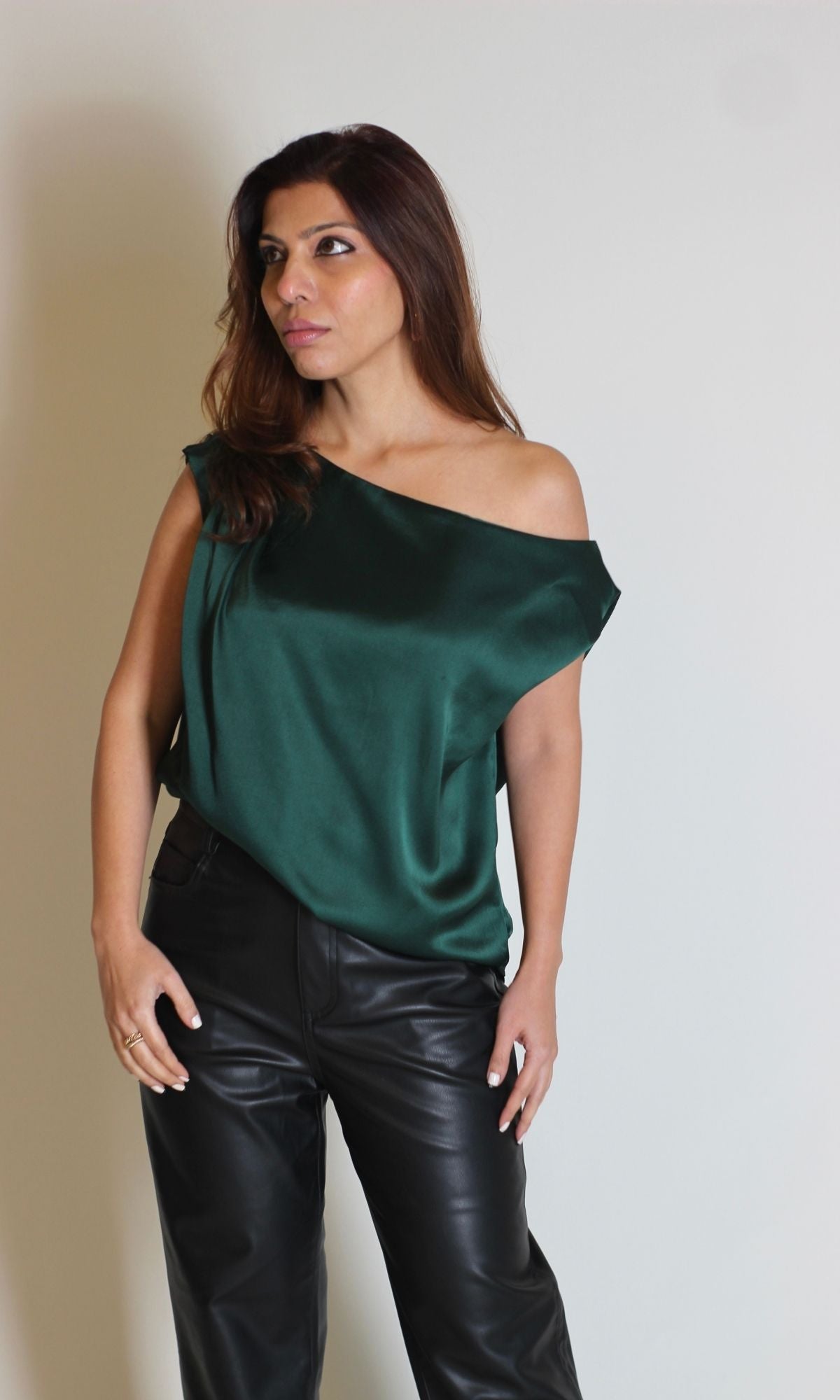 Dark Green One-Shoulder Top