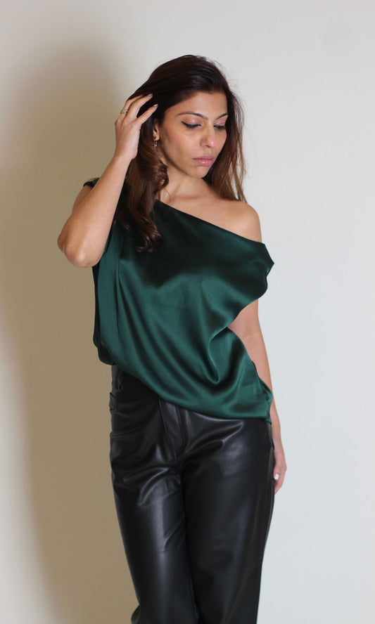 Dark Green One-Shoulder Top