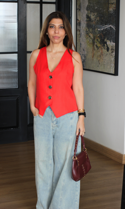 Red Pointed-Hem Waistcoat