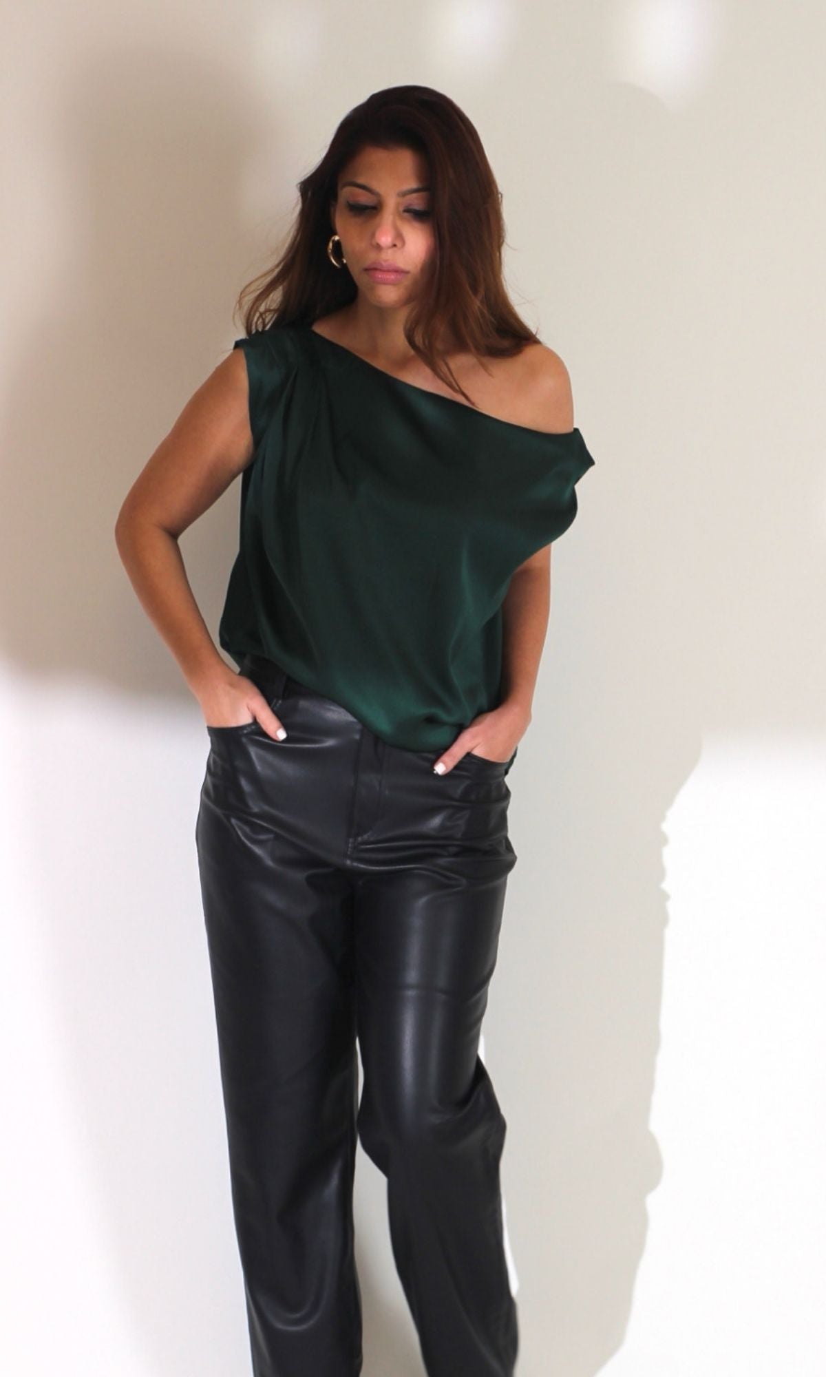 Dark Green One-Shoulder Top