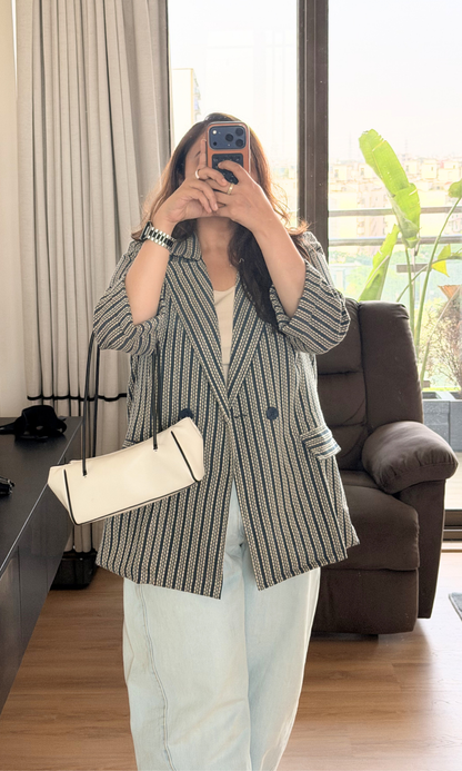 Navy Stripe Double-Breasted Blazer