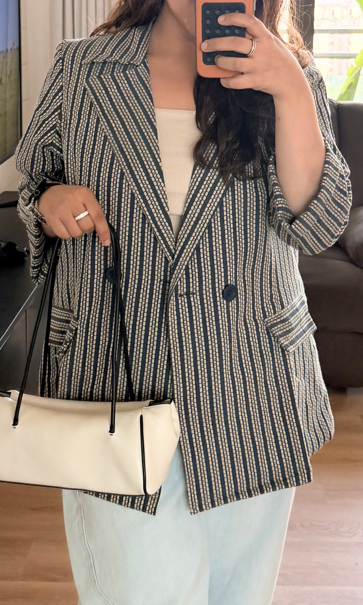 Navy Stripe Double-Breasted Blazer