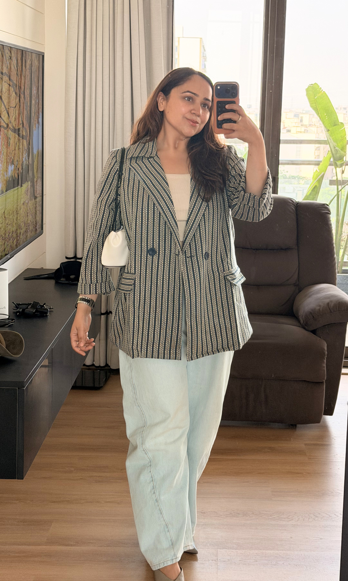 Navy Stripe Double-Breasted Blazer