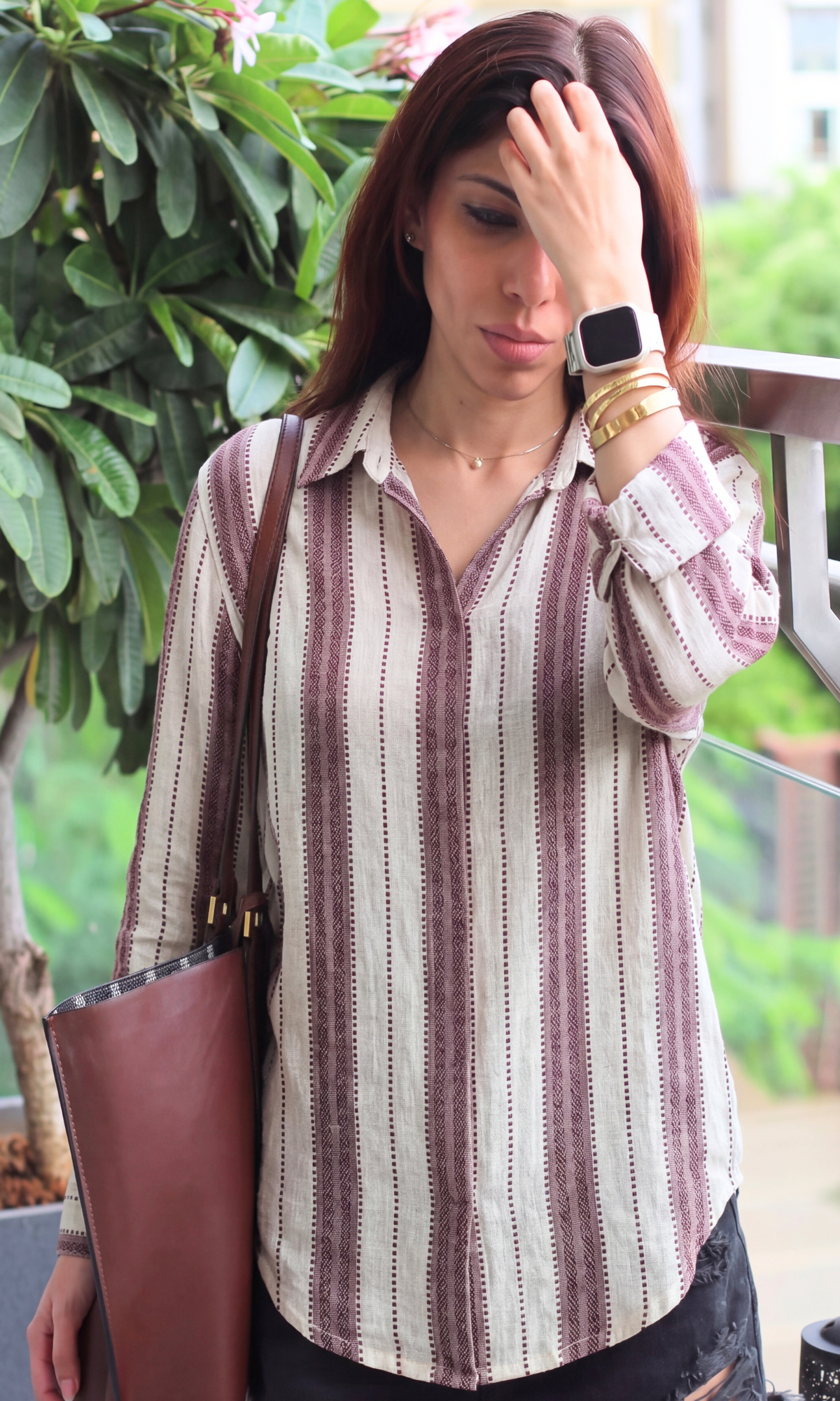 Wine Ivory Textured Stripe Shirt
