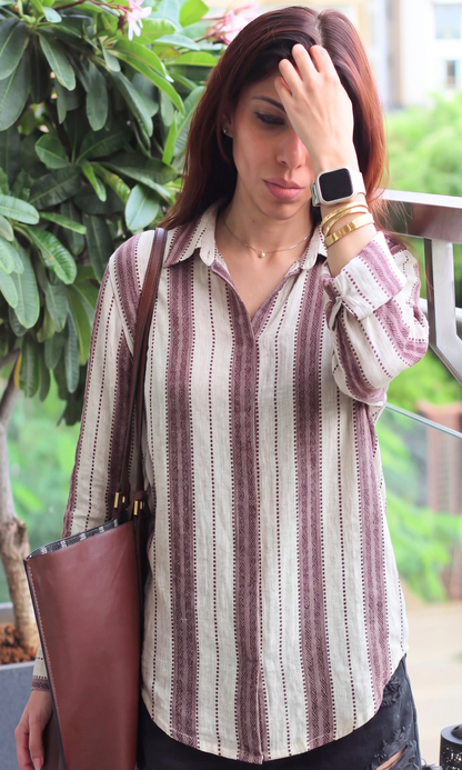 Wine Ivory Textured Stripe Shirt