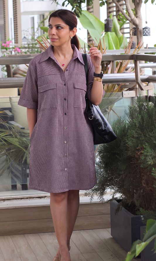 Black & Red Vichy Check Mini Shirt Dress