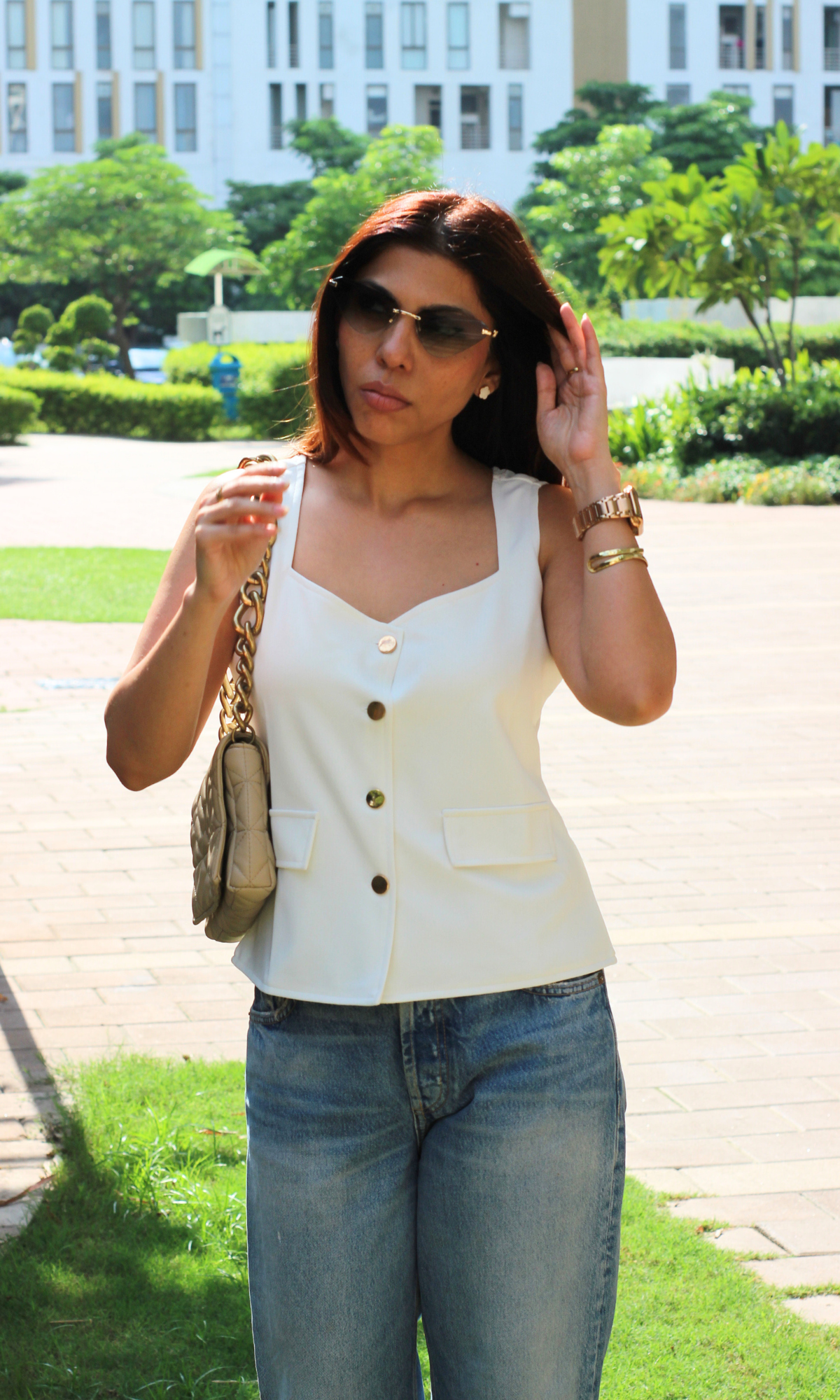White Squared Neck Waist coat