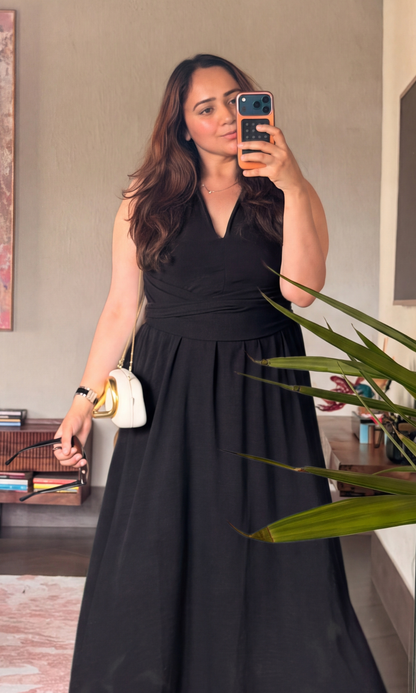Black Handkerchief Hem Midi Dress