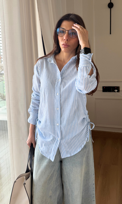 Sky Blue Stripes Drawstring Shirt