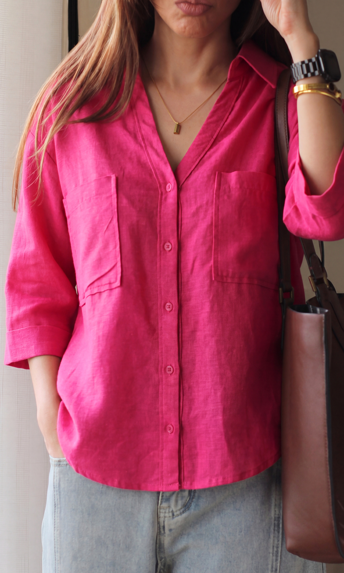 Fuchsia Pink Utility Pocket Shirt