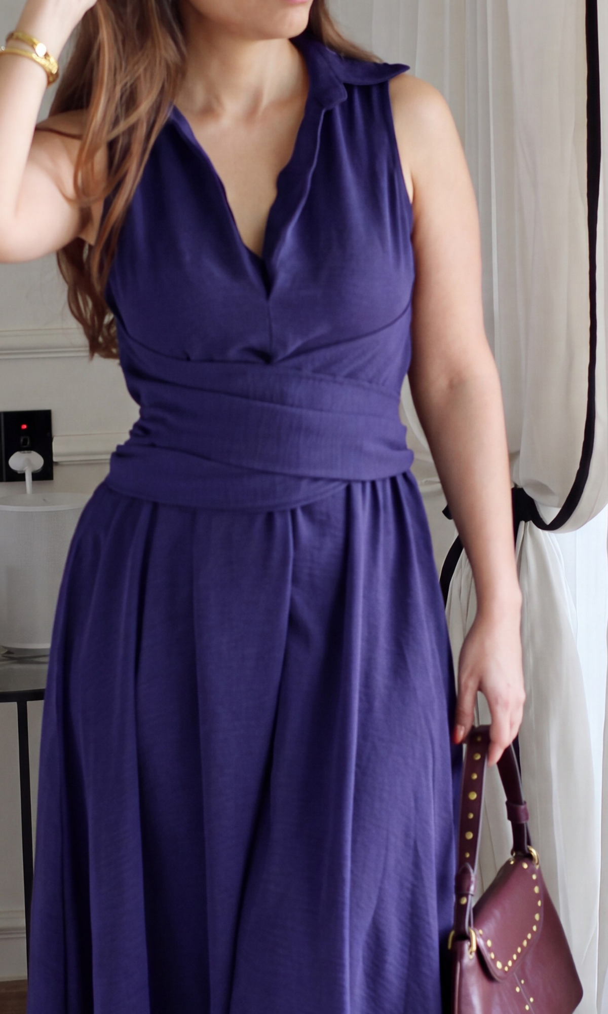 Purple Wrap Handkerchief Hem Midi Dress