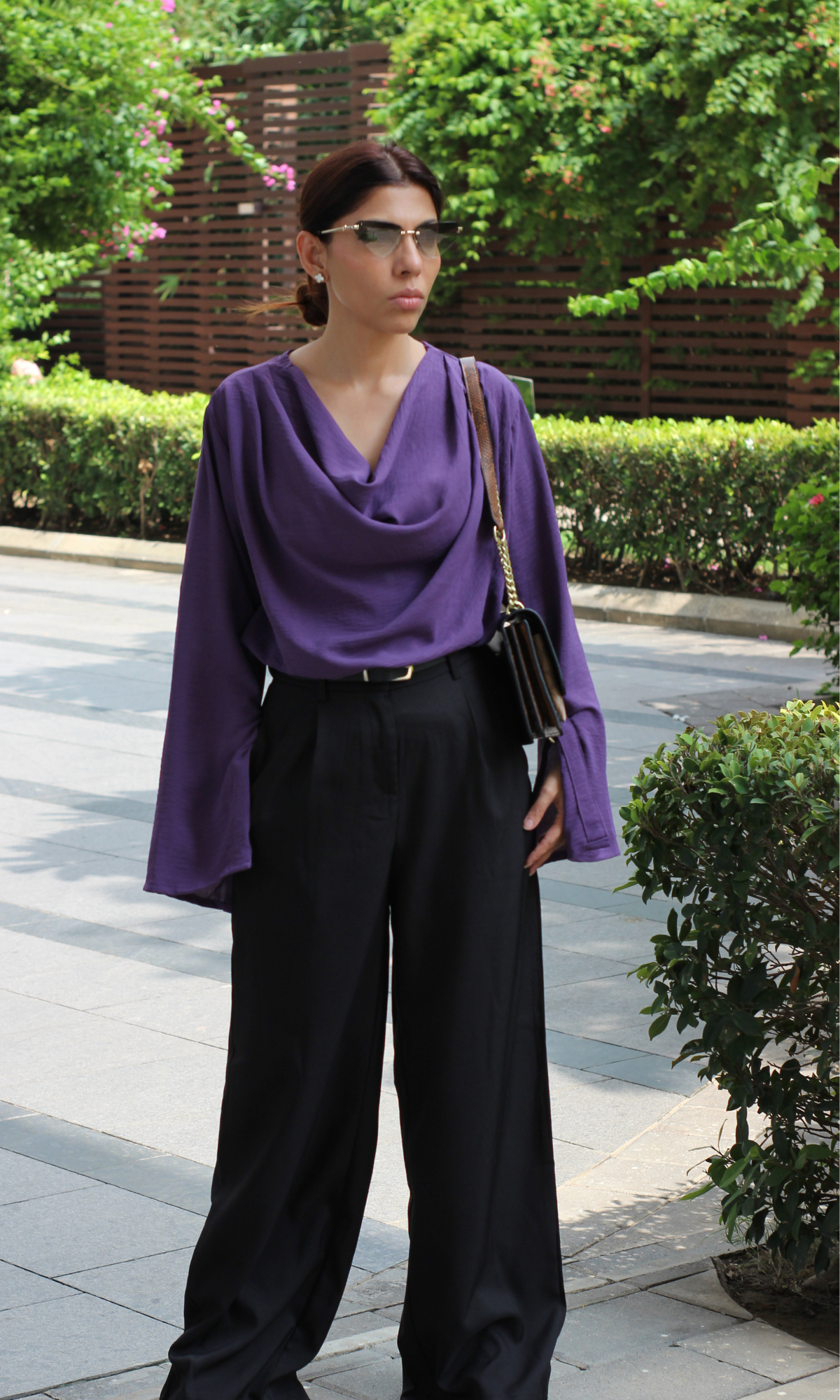 Iris Slit Sleeves Cowl Neck Top