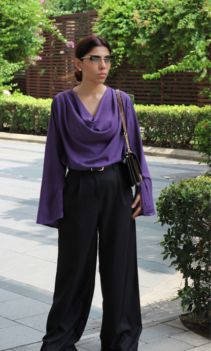 Iris Slit Sleeves Cowl Neck Top