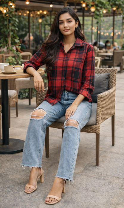 Red Black Plaid Winter Checked Shirt