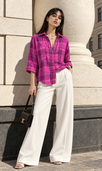 Bubblegum Windowpane Loose Shirt