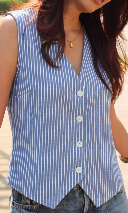 Blue Parallel Striped Waistcoat
