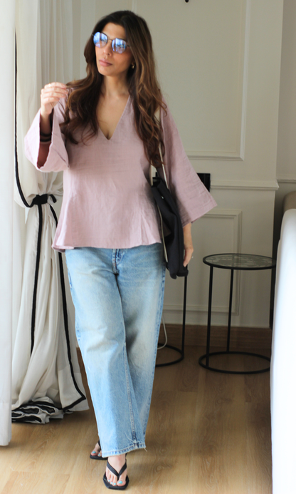 Dusty Rose Textured V-Neck Peplum Top