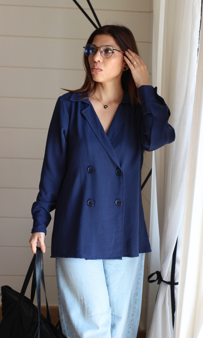 Navy Flowing Double Breasted Shirt