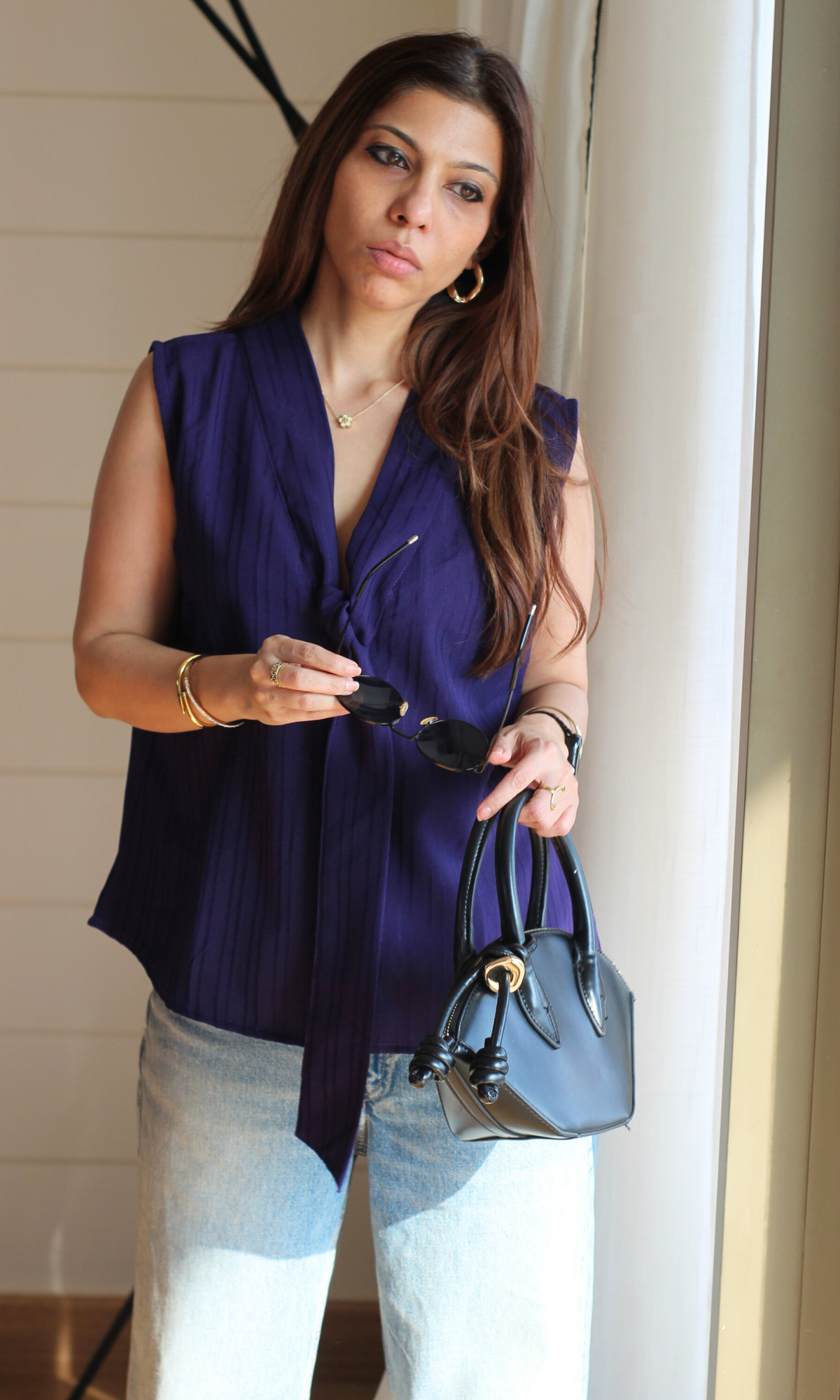 Midnight Purple Tie Detail Top