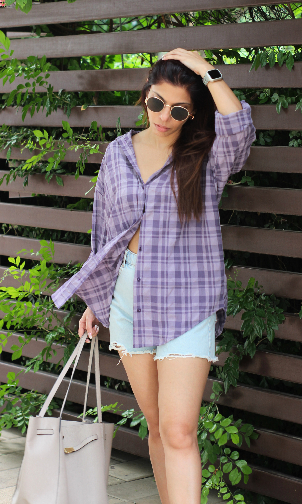 Purple Rhapsody Check Oversized Shirt