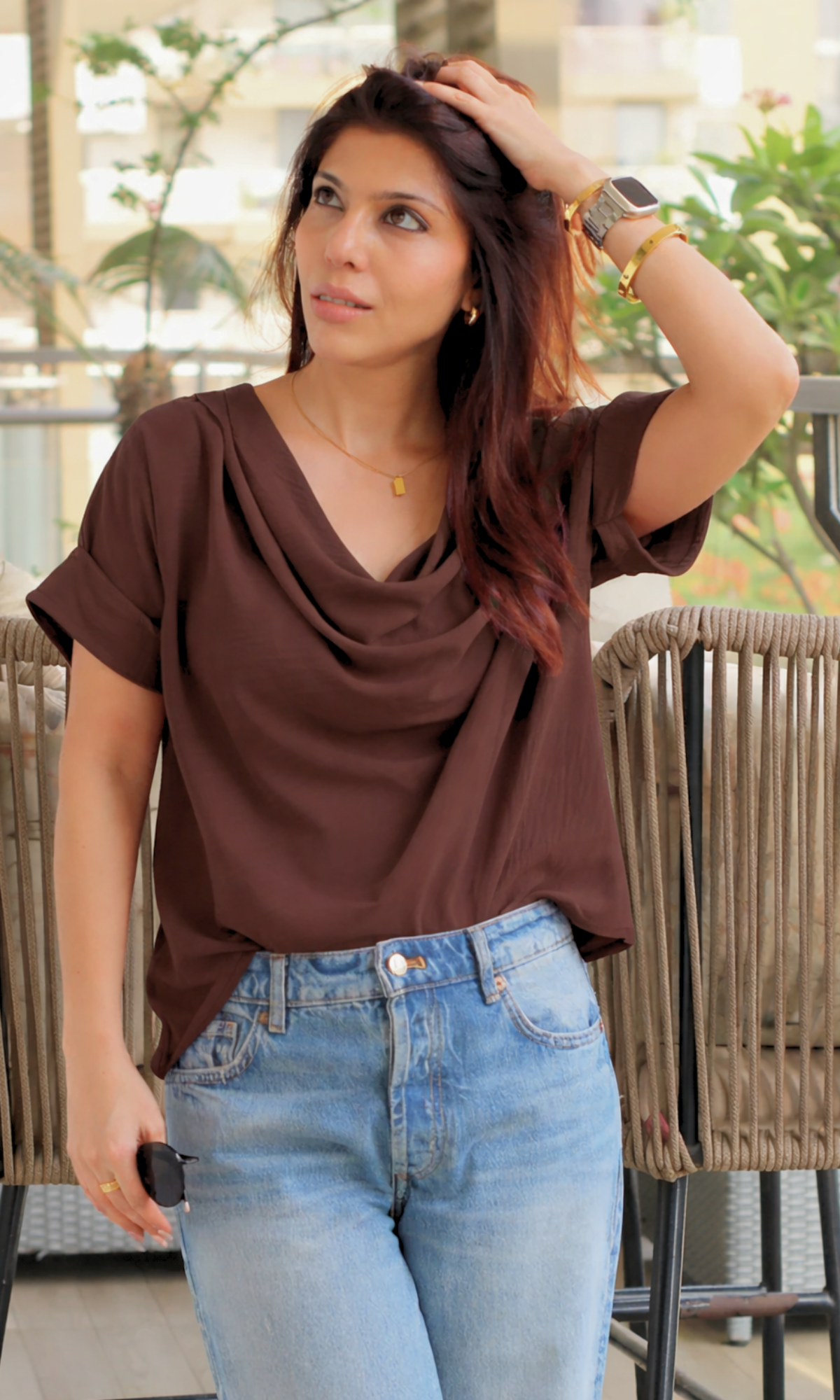 Cocoa Flowing Cowl Neck Top