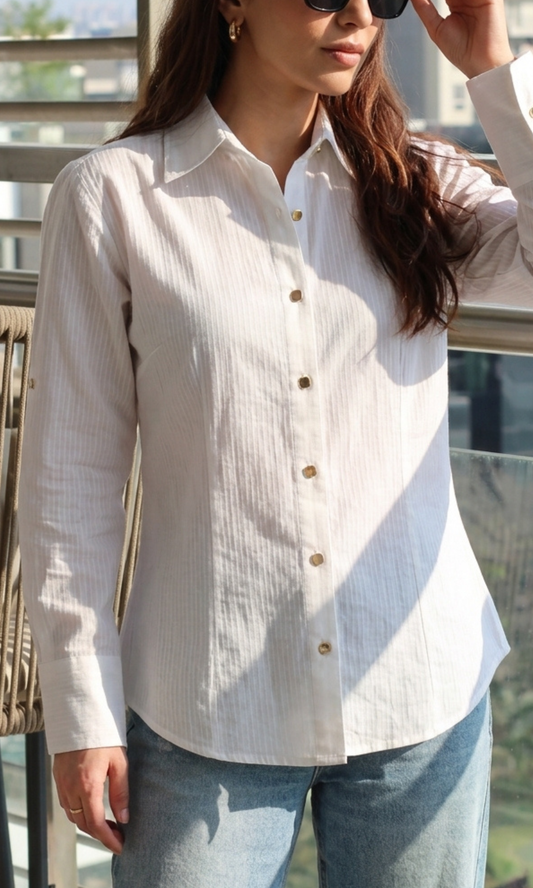 White Self Peplum Shirt