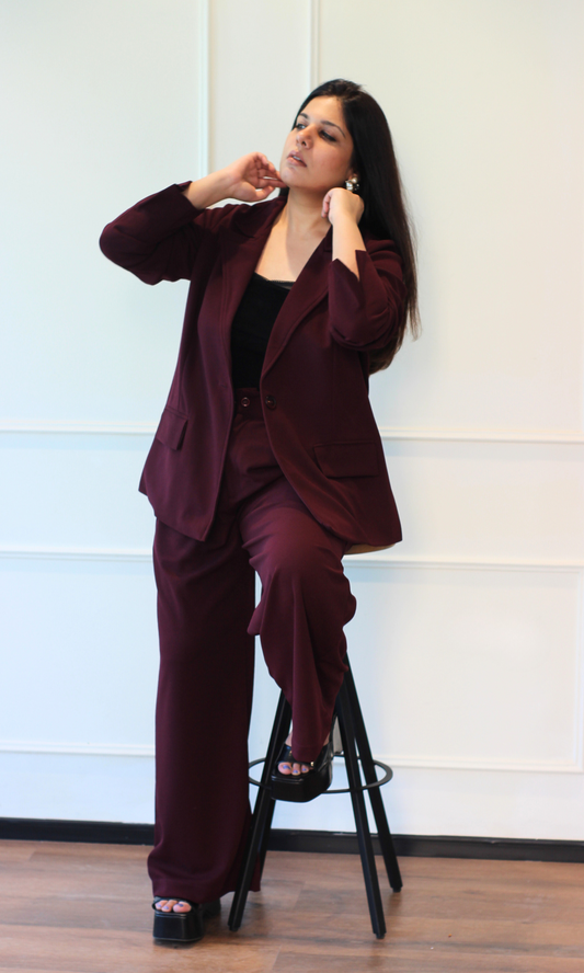 Deep Shiraz Oversized Blazer with Korean Pants Co-ord